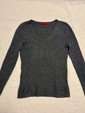 Krimson Klover Women's Medium Dark Grey V-Neck Long Sleeve 100% Wool Sweater EUC